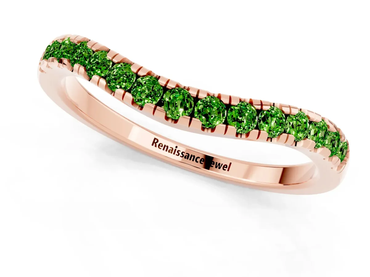 Peridot Pavé Curved Wedding Band Rose gold