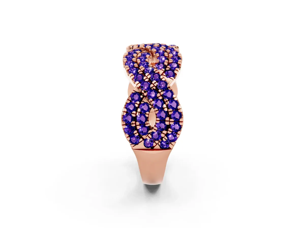 Pavé Round Tanzanite Infinity Twist Band with Shared Prong Setting Rose gold