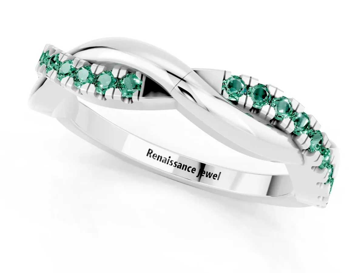 Round Green Sapphire Twisted Infinity Band with Prong Setting Platinum