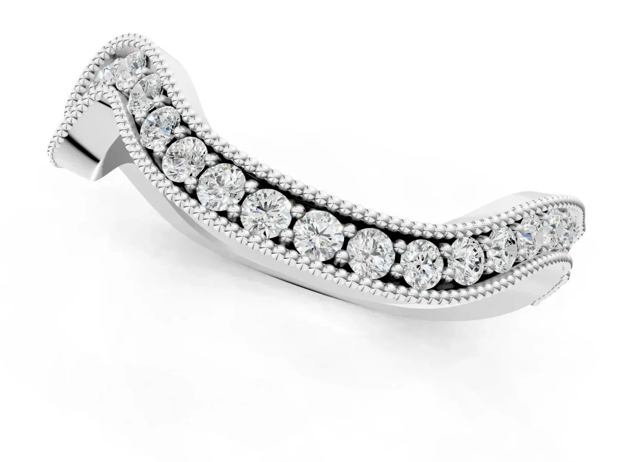 Curved Milgrain Round Diamond Pavé Wedding Band Platinum