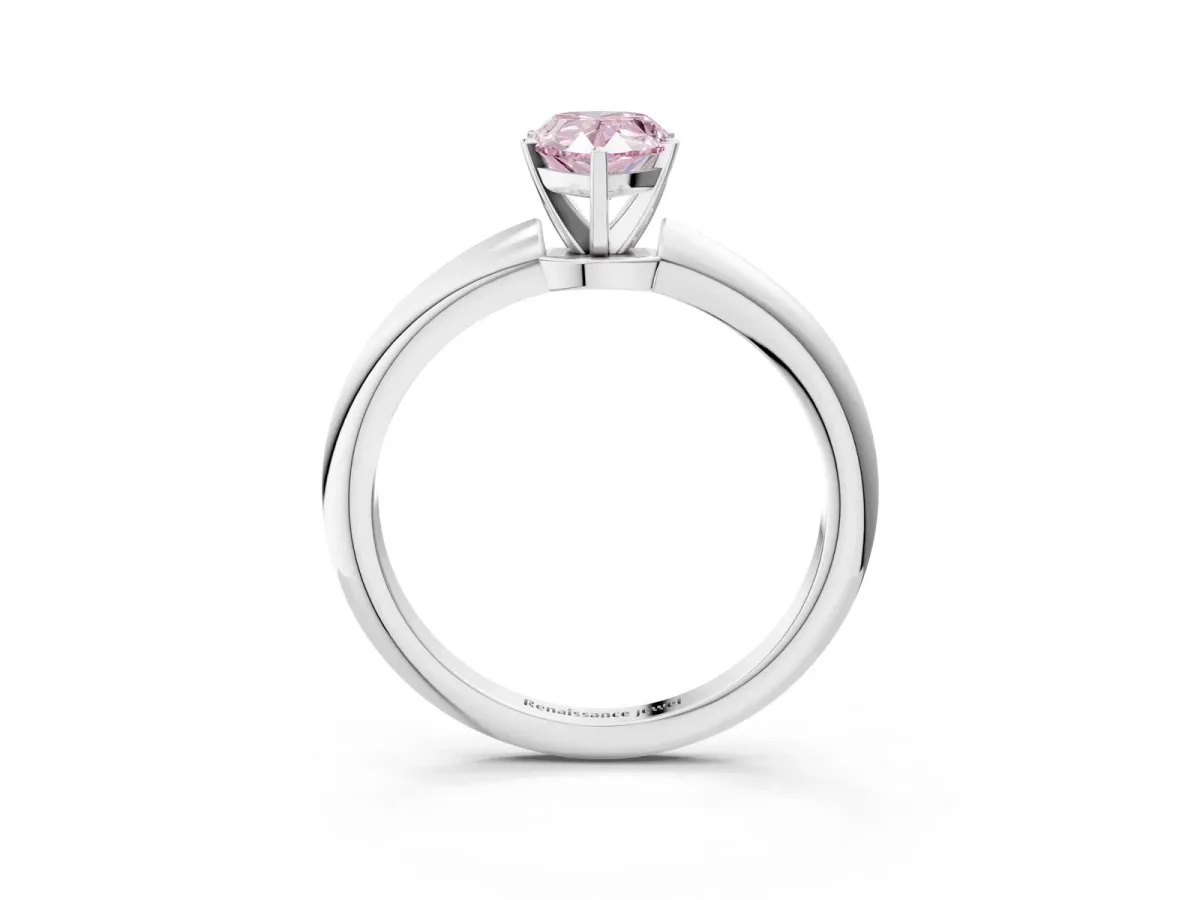 Fancy Pink Pear Cut Diamond Solitaire Ring with Six-Prong Setting and Classic Band Silver