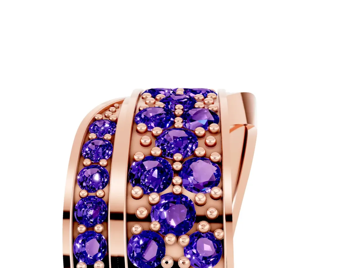 Pavé Round Tanzanite Crossover Band with Bead Prong Setting Rose gold
