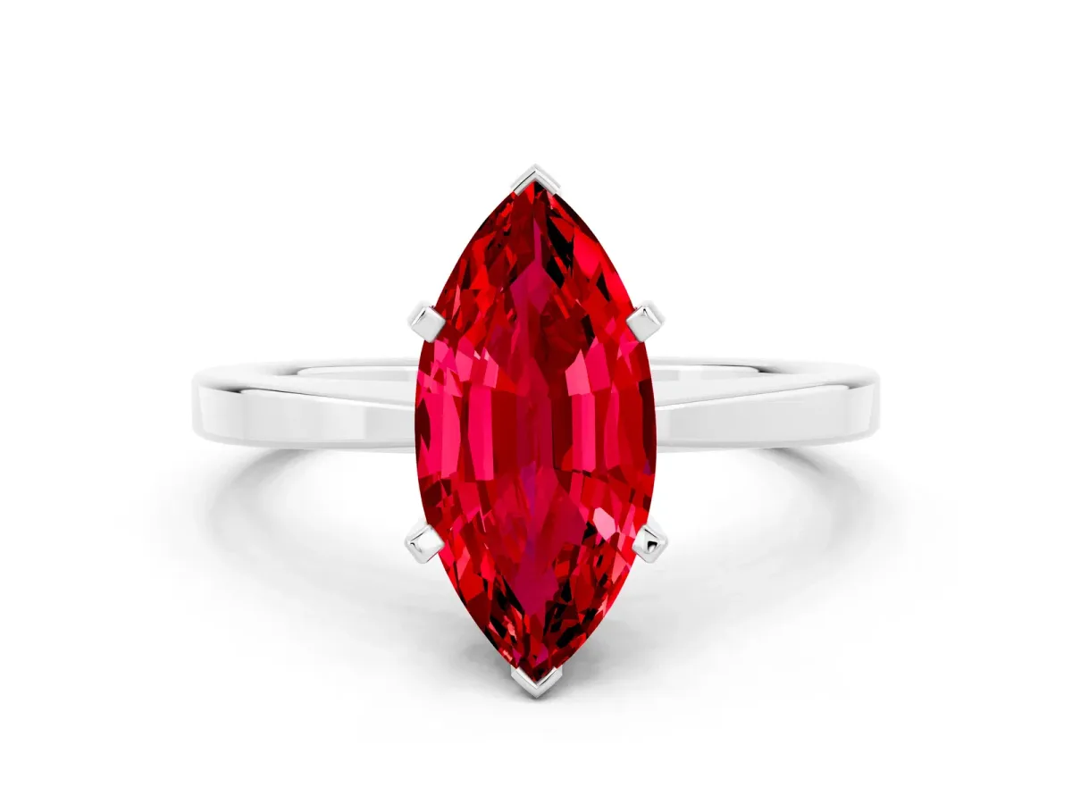 Marquise Cut Ruby Solitaire Engagement Ring with Classic Band and Four-Prong Setting White gold