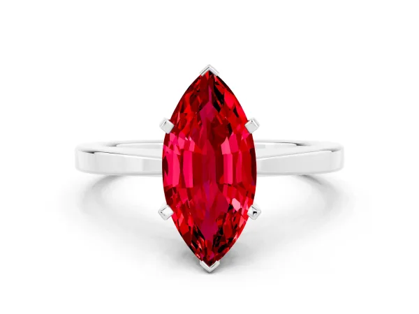 Marquise Cut Ruby Solitaire Engagement Ring with Classic Band and Four-Prong Setting Silver