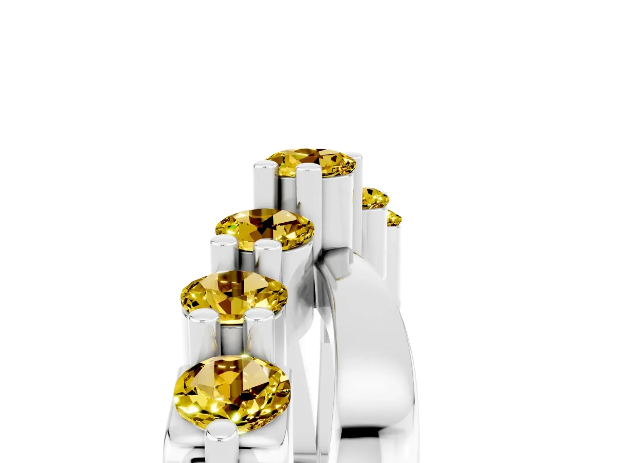 Round Yellow Sapphire Prong-Set Crossover Band White gold