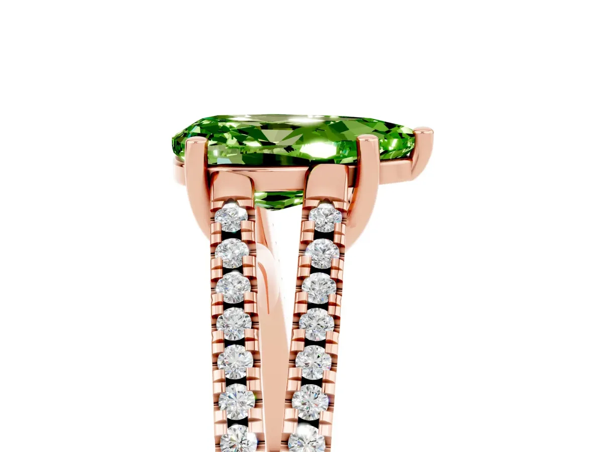 Pear Cut Peridot Solitaire Engagement Ring with Split Shank Pavé Band Rose gold