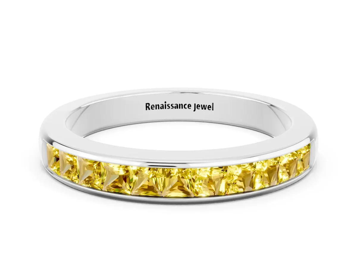 Channel Set Princess Cut Yellow Sapphire Eternity Band Silver