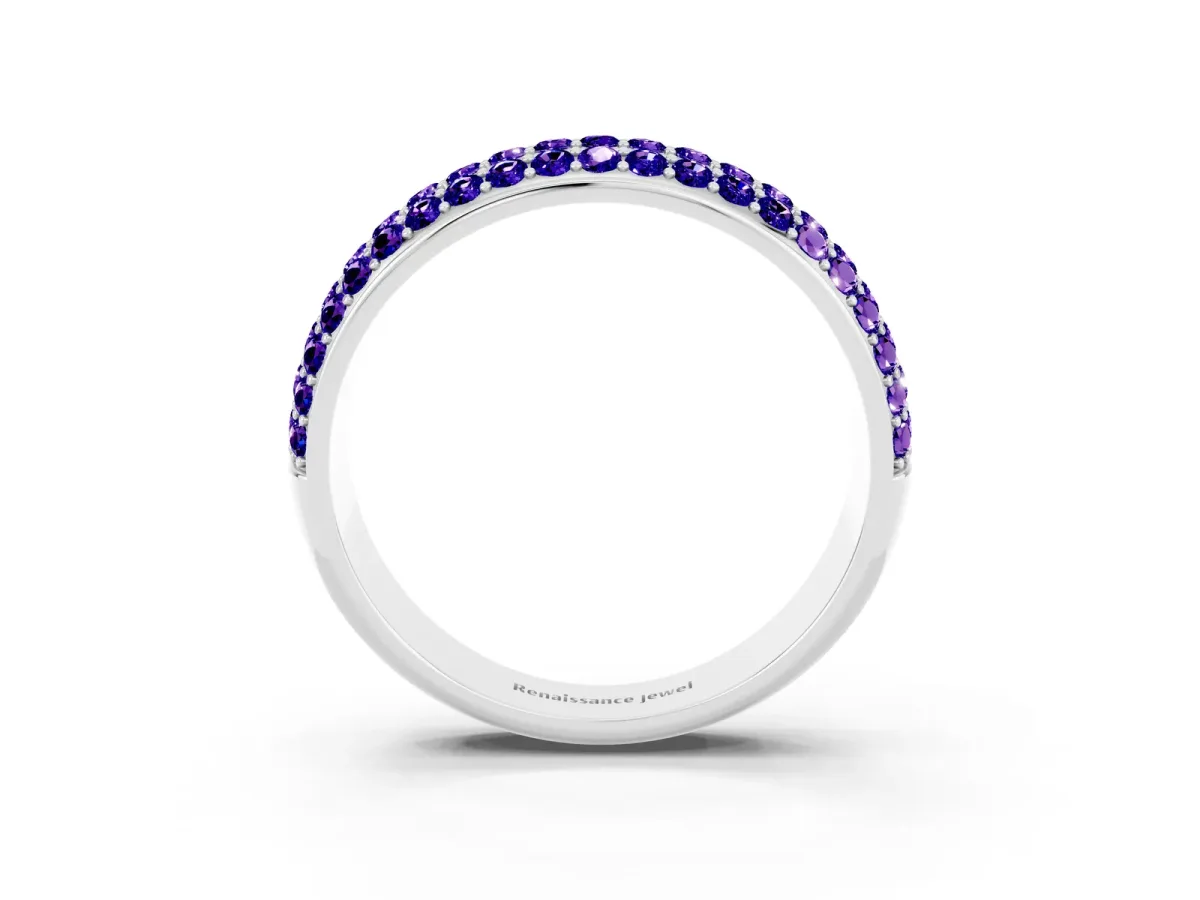 Three-Row Round Tanzanite Eternity Band with Shared Prong Setting Silver