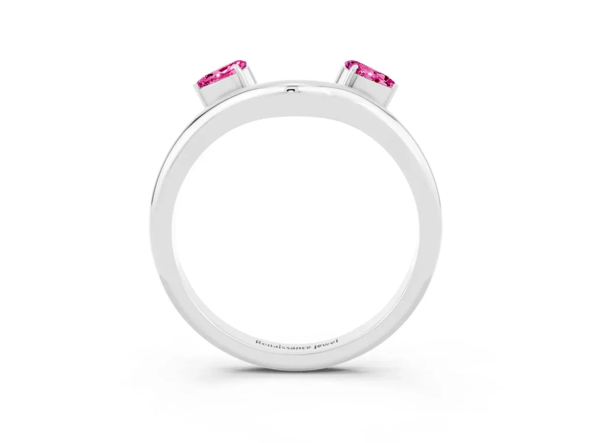 Pear Cut Pink Sapphire Two-Stone Open Band Ring with Prong Setting Silver