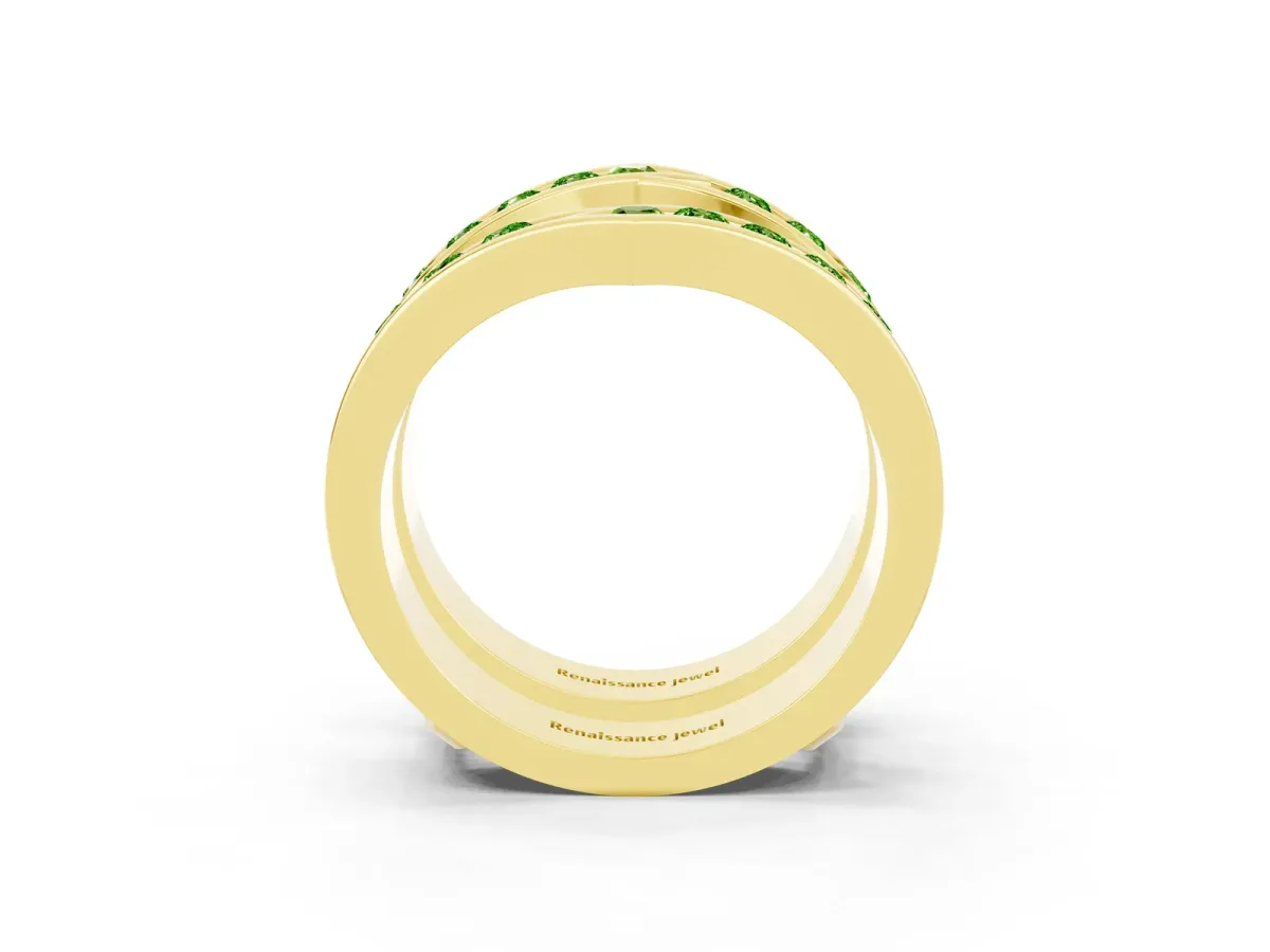 Round Peridot Channel-Set Chevron Band Yellow gold