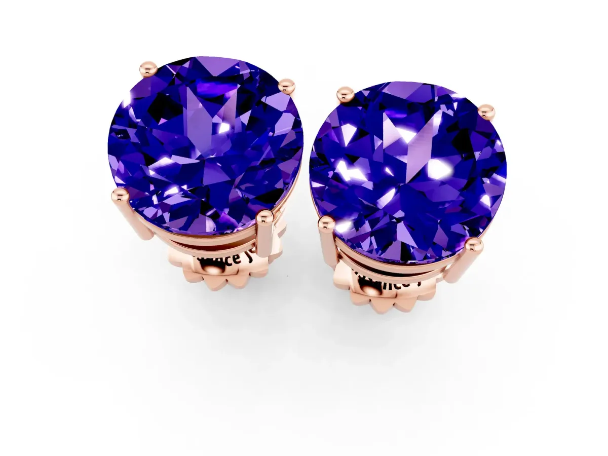 Round Cut Tanzanite Stud Earrings Rose gold