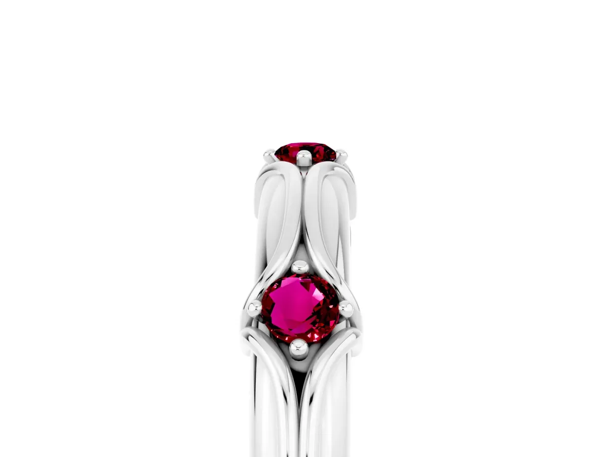 Round Garnet Prong Set Milgrain Eternity Band Silver