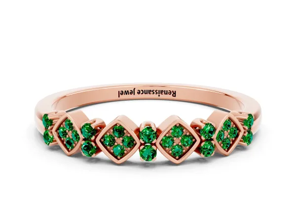 Pavé Cushion Emerald Cluster Eternity Band with Prong Setting Rose gold