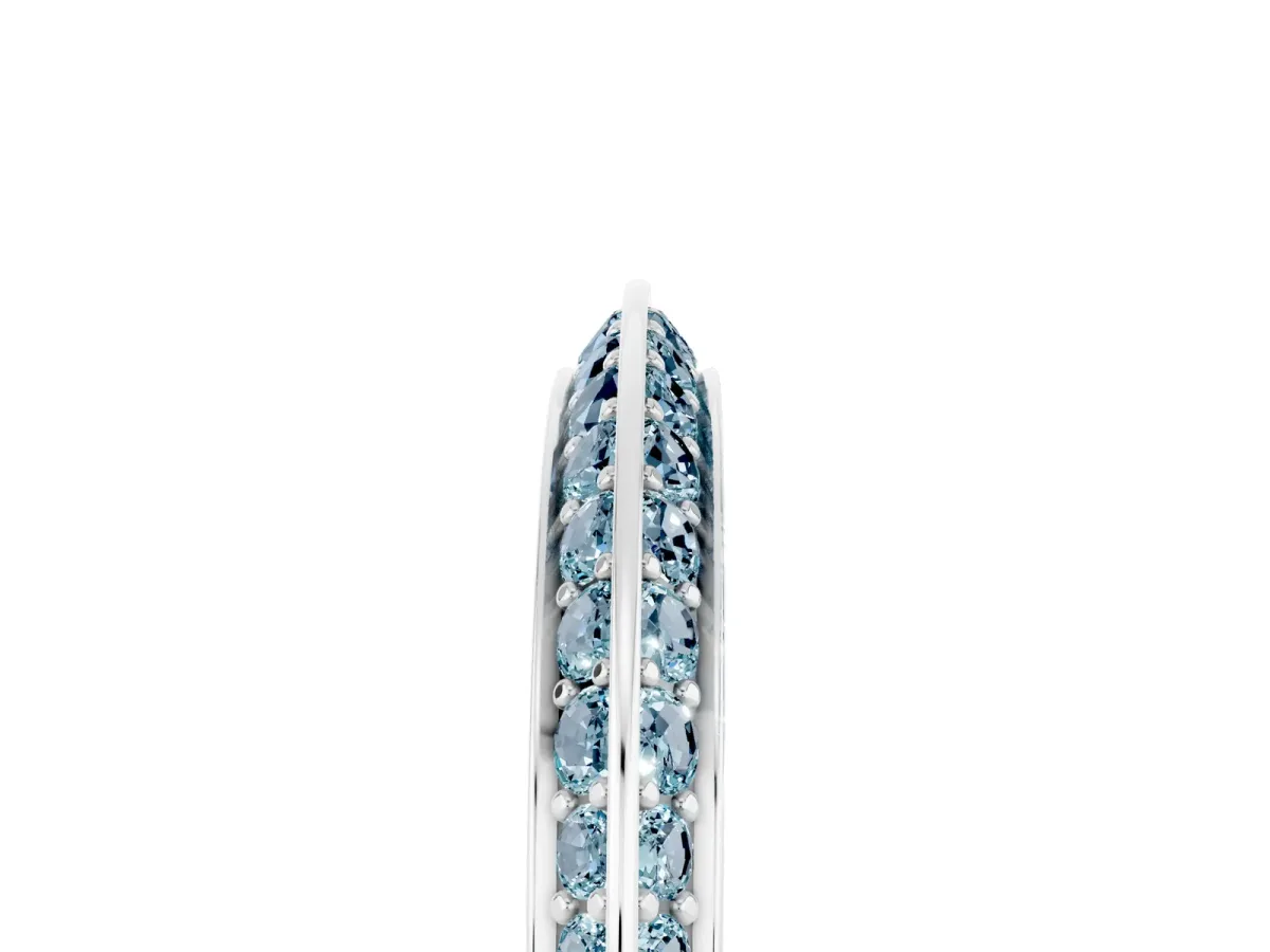 Double Row Pavé Round Aquamarine Eternity Band with Channel Setting Silver