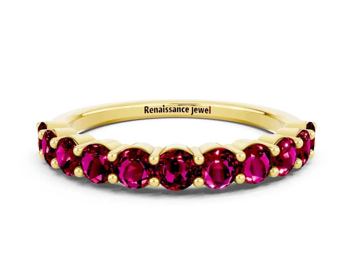 Round Garnet Half Eternity Band with Prong Setting Yellow gold