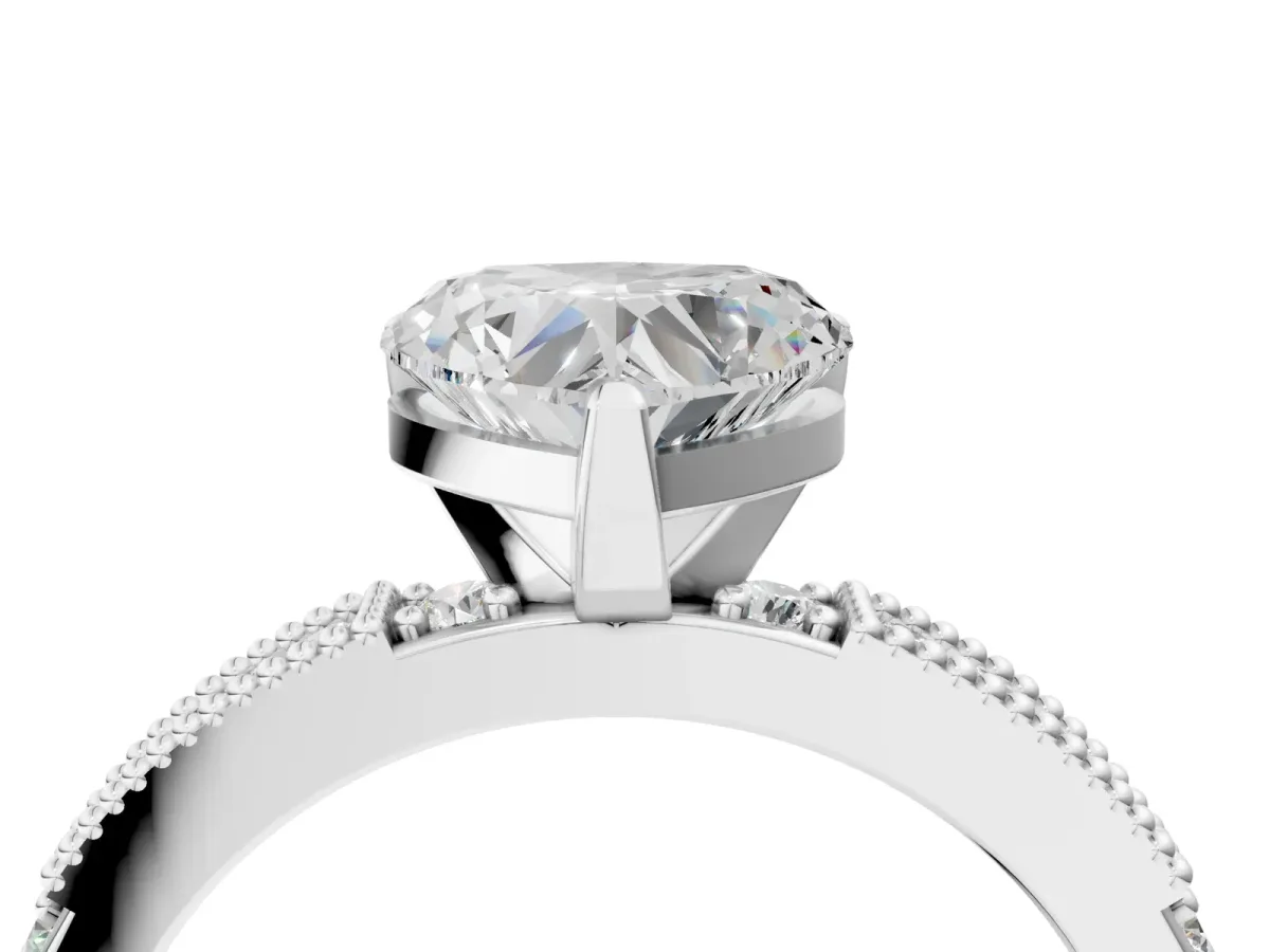 Heart Cut Solitaire with Pavé Band and Four-Prong Setting Silver