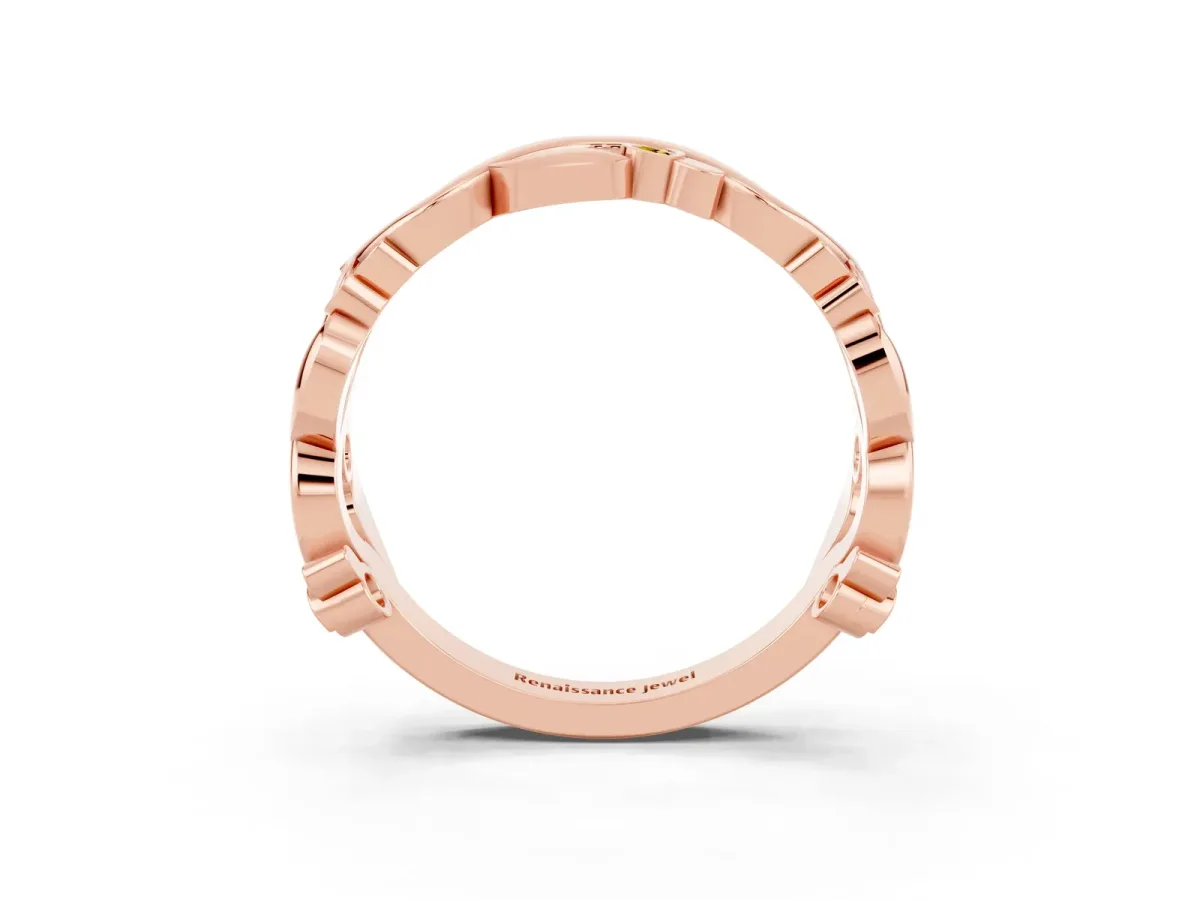 Round Yellow Sapphire Leaf Eternity Band with Bezel Setting Rose gold