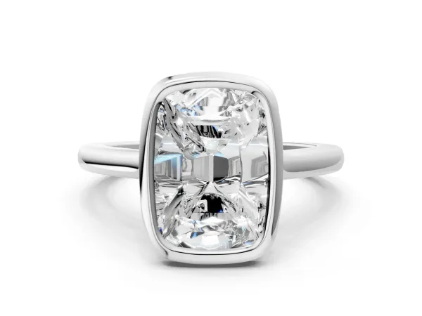 Old Mine Elongated Cushion Diamond Bezel Set Ring Silver