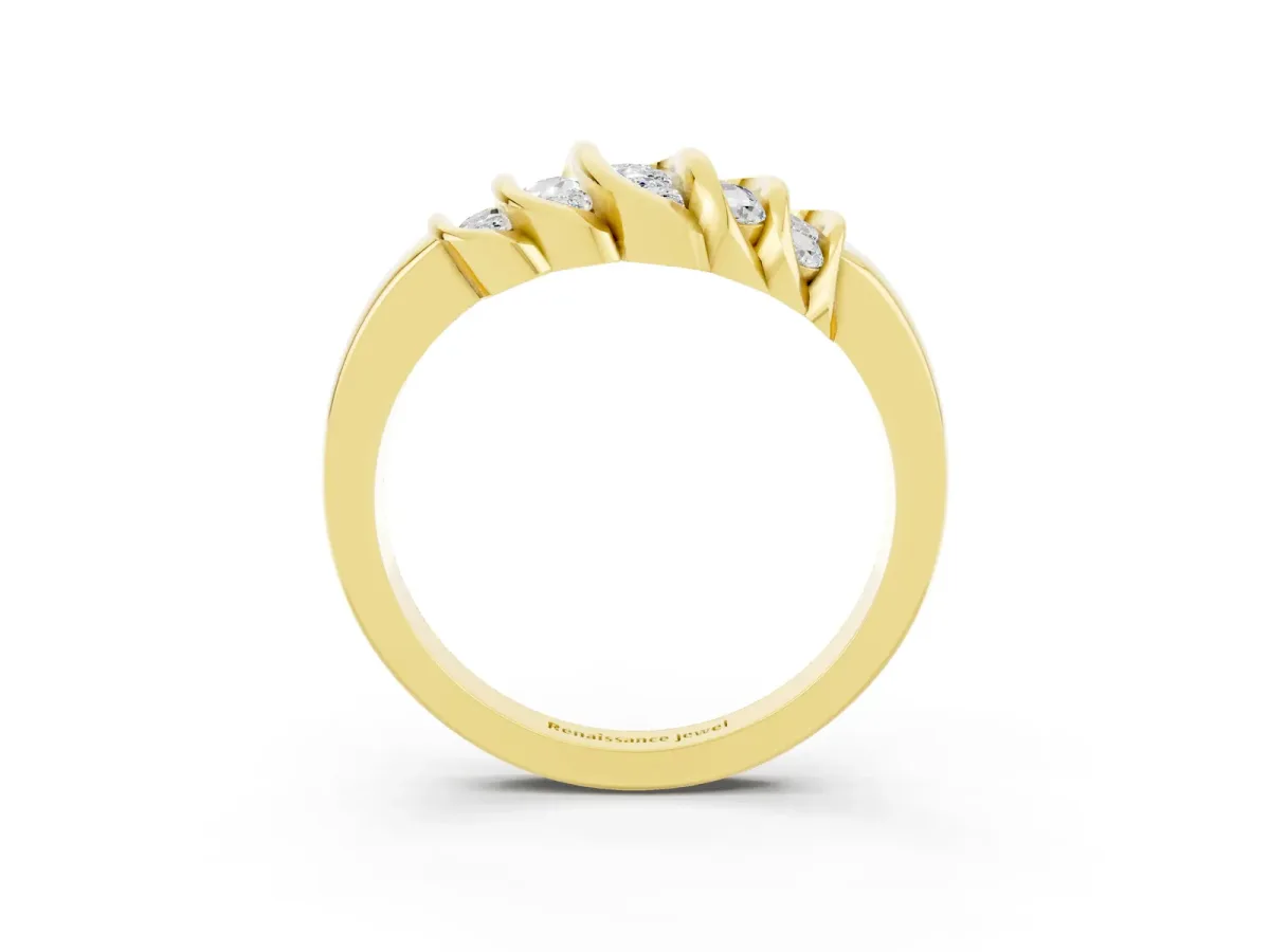 Round Moissanite Multi-Row Crossover Band Yellow gold