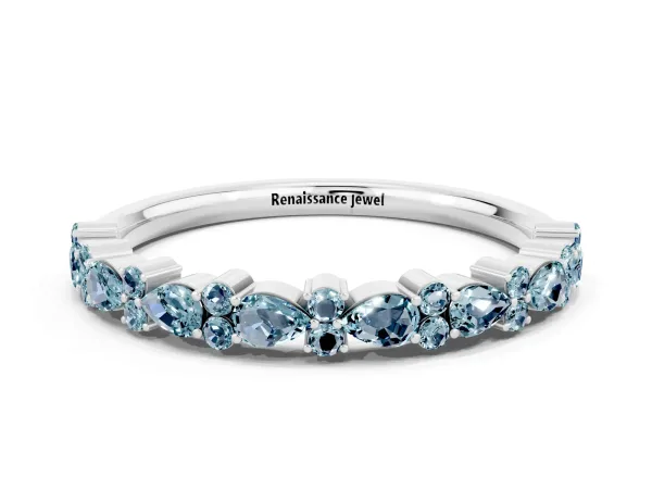 Pear and Round Aquamarine Wedding Band Platinum