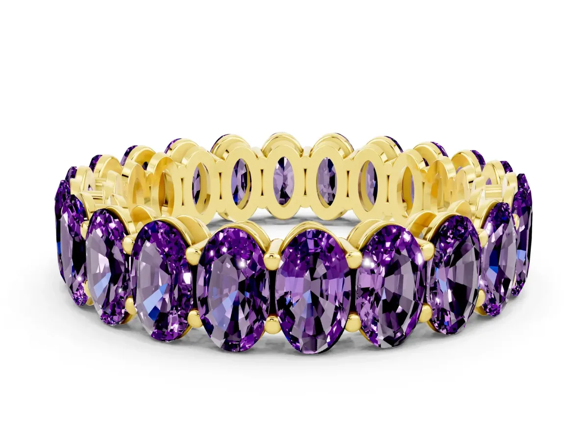 Oval Cut Amethyst Eternity Band with Shared Prong Setting Yellow gold