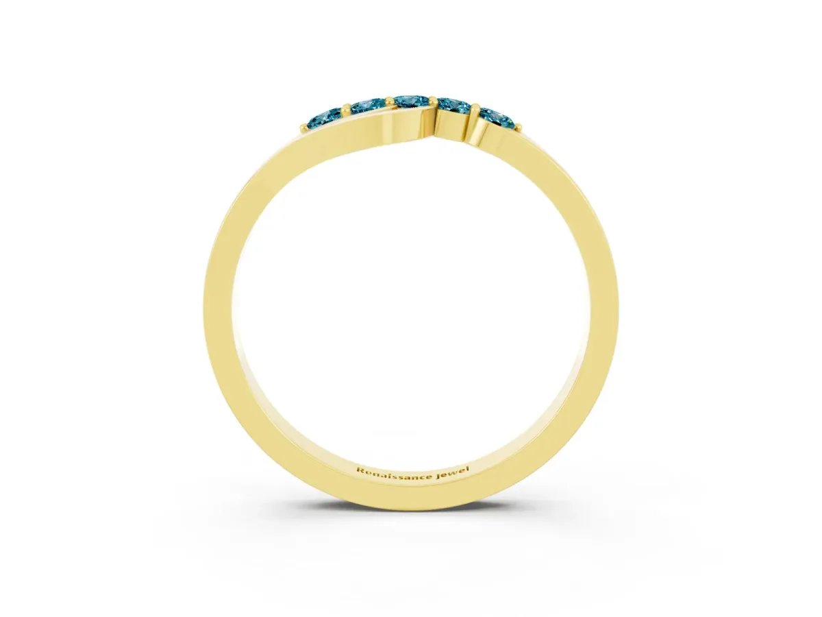 Five-Stone Round Blue Topaz Crossover Band with Prong Setting Yellow gold