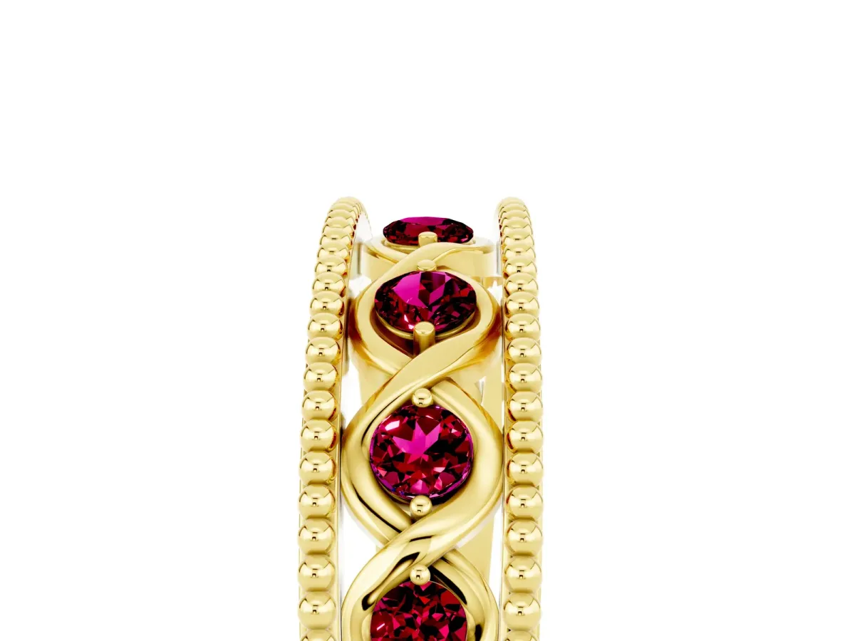 Round Garnet Twist Milgrain Band with Bezel Setting Yellow gold