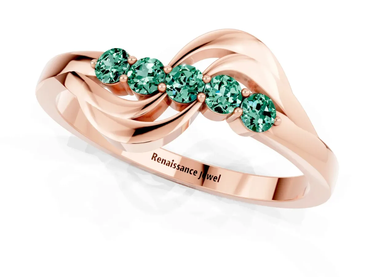 Five-Stone Round Green Sapphire Crossover Band with Prong Setting Rose gold