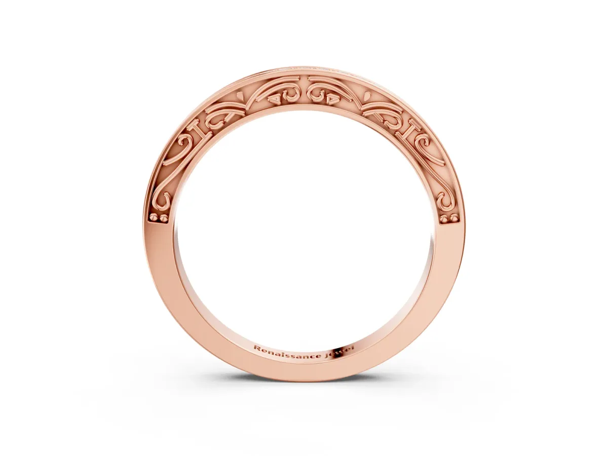 Channel Set Round Diamond Milgrain Engraved Band Rose gold