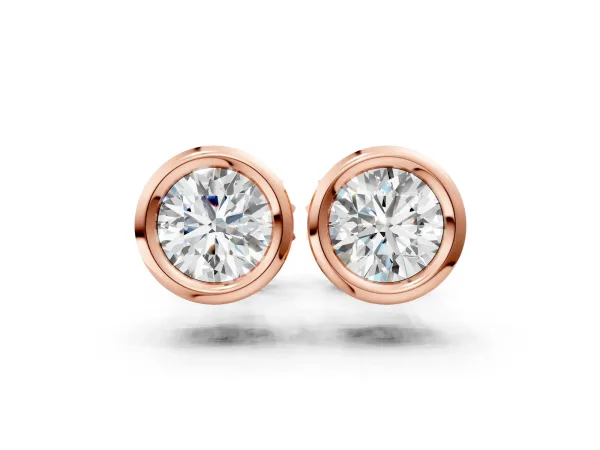 Bezel Set Round Diamond Stud Earrings Rose gold