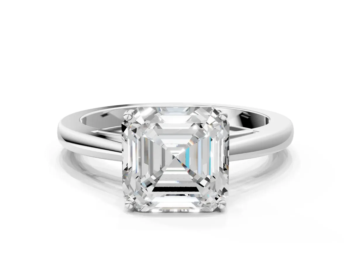 Asscher Cut Solitaire Diamond Ring with Split Shank and Four-Prong Setting Platinum