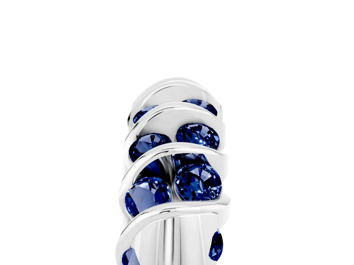 Channel Set Round Blue Sapphire Multi-Row Band Platinum