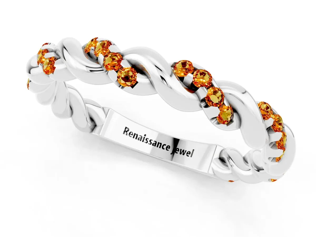 Twisted Pavé Round Citrine Eternity Band Platinum