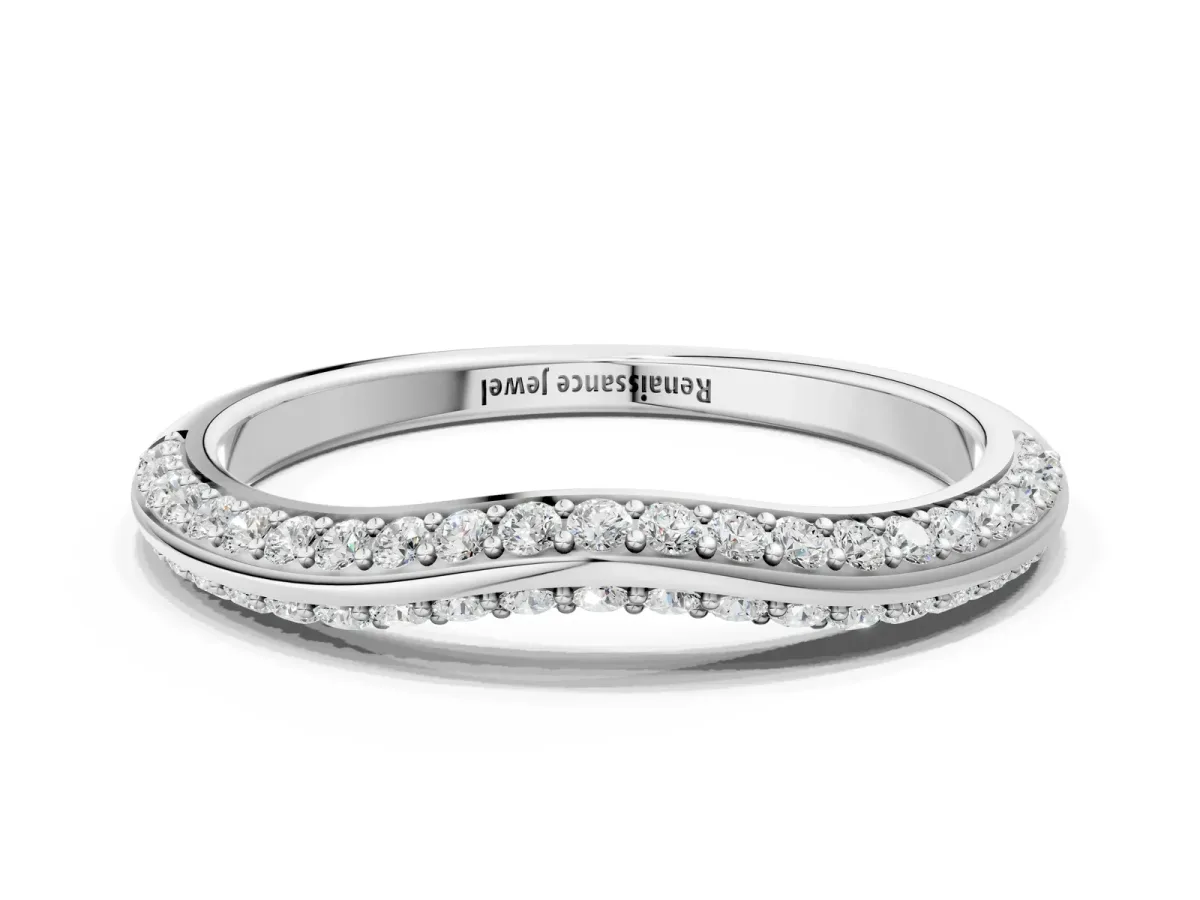 Pavé Round Diamond Wave Band with Shared Prong Setting Silver