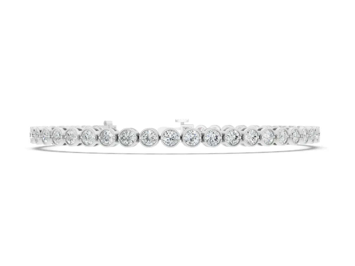 Round Diamond Tennis Bracelet with Bezel Setting and Box Clasp Silver