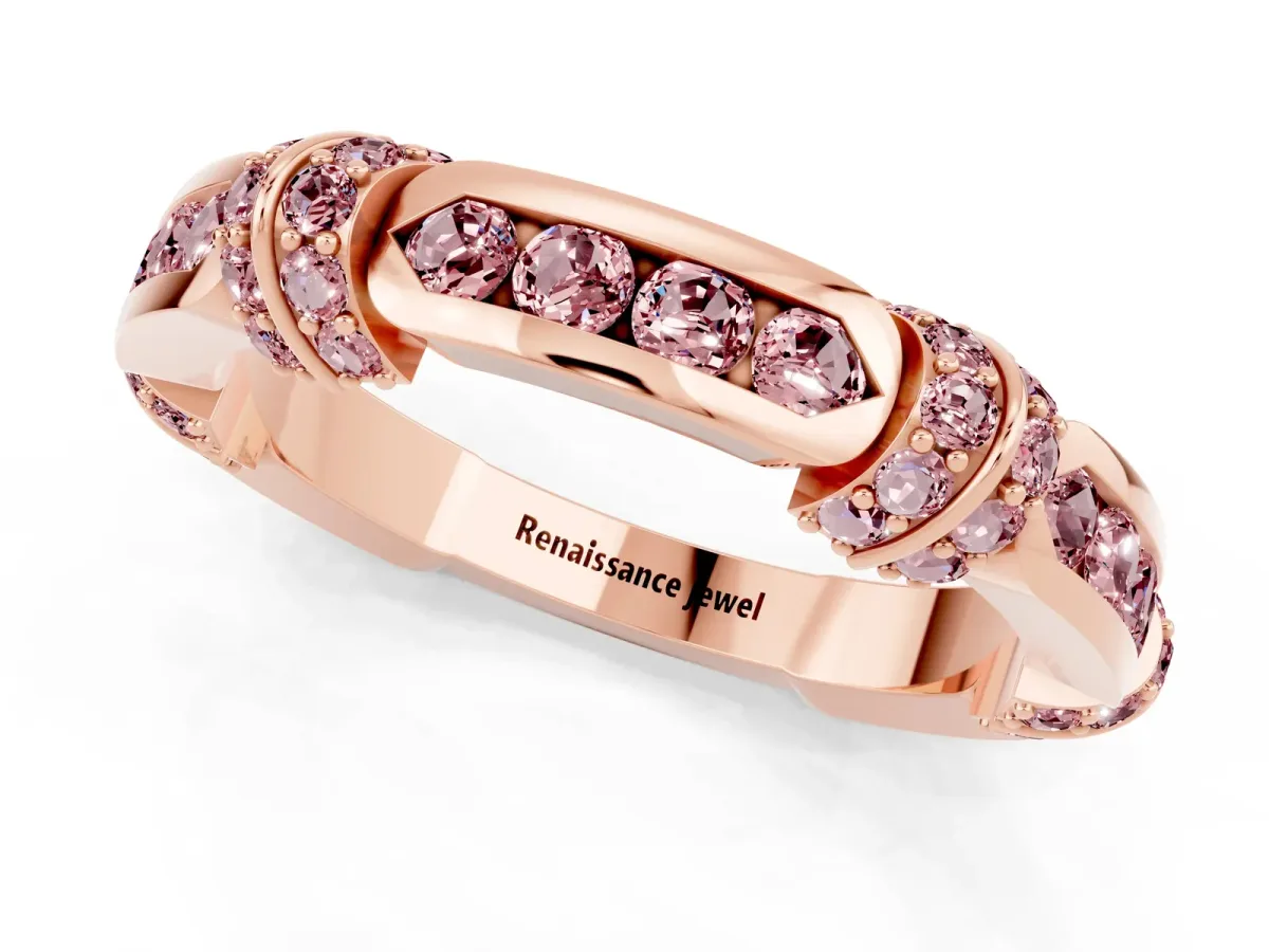 Pavé Round Morganite Link Band with Bezel Setting Rose gold