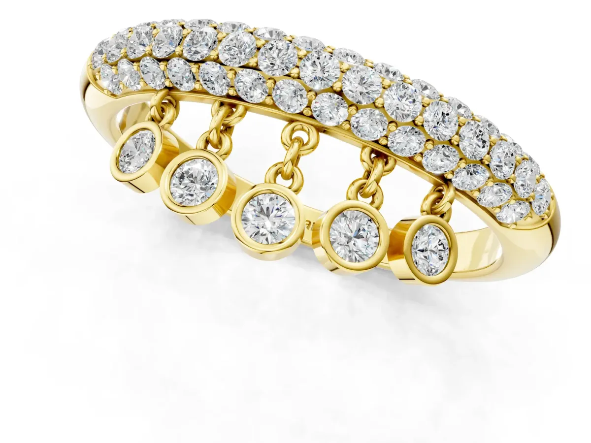 Round Diamond Dangle Promise Ring with Round Diamond Pavé Yellow gold