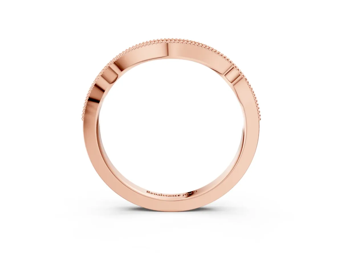 Pavé Round Diamond Curved Milgrain Band Rose gold