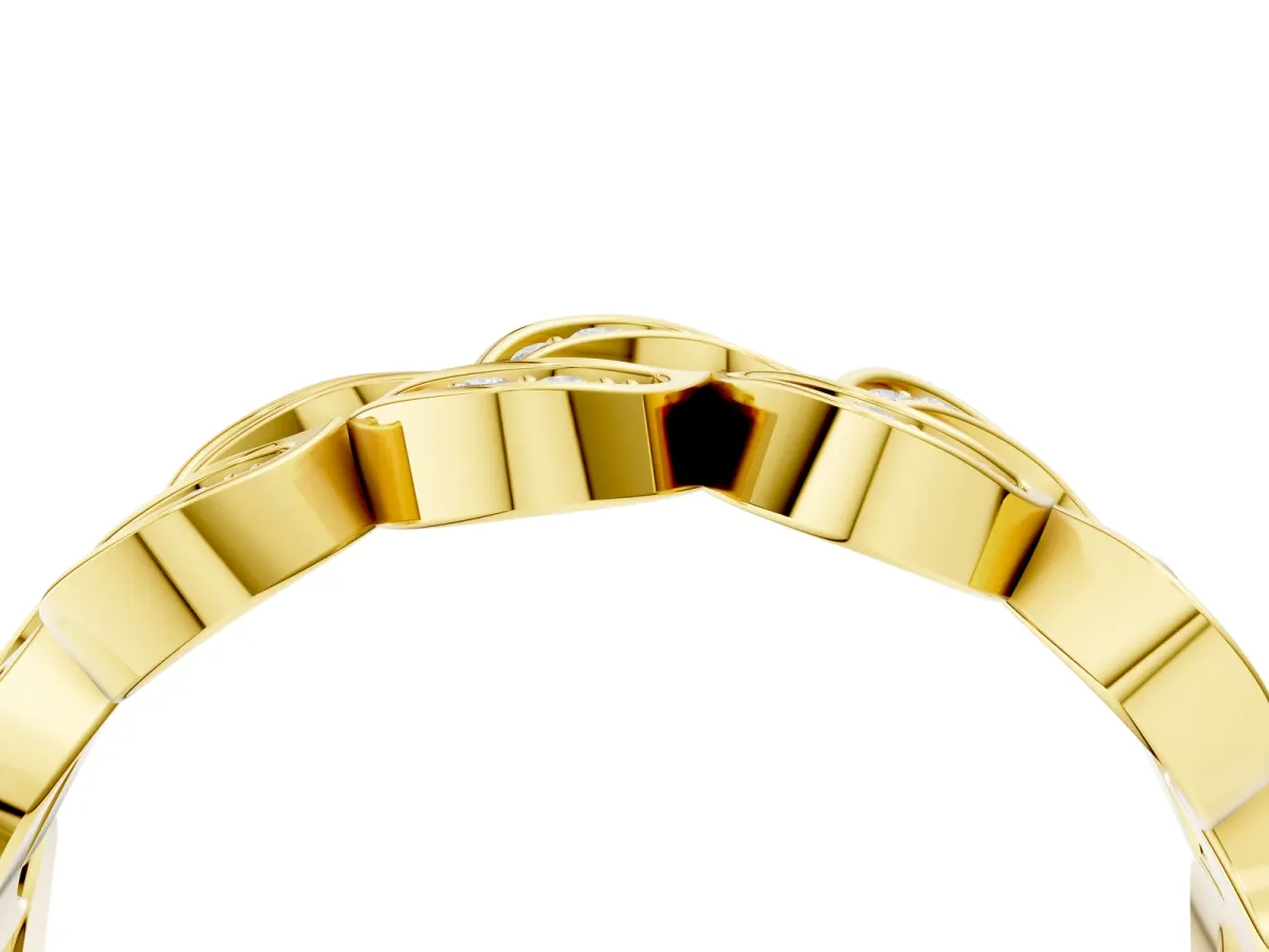 Pavé Round Diamond Interlocking Eternity Band with Bezel Prong Setting Yellow gold