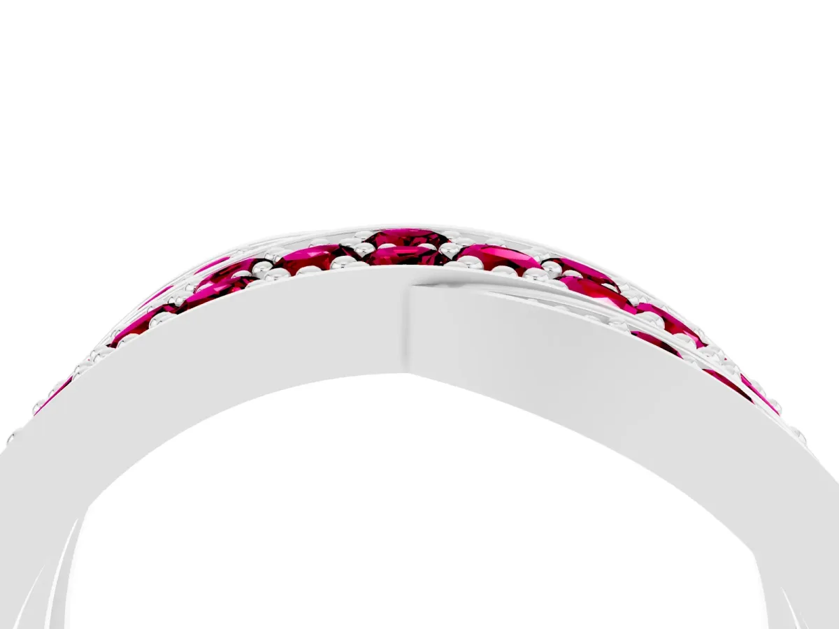 Pavé Round Garnet Crossover Band with Bead Prong Setting Silver