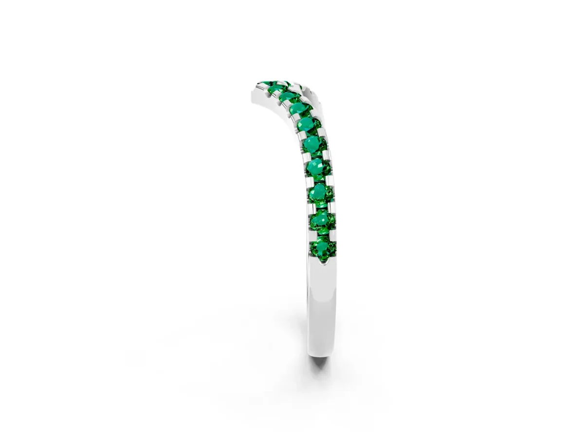 Pavé Round Emerald Chevron Band with Shared Prong Setting Silver