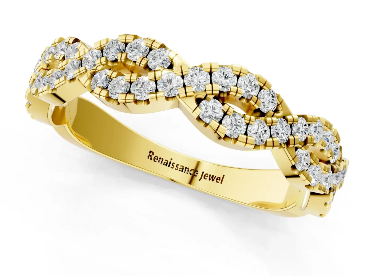 Round Diamond Twisted Eternity Band with Pavé and Shared Prong Setting Yellow gold
