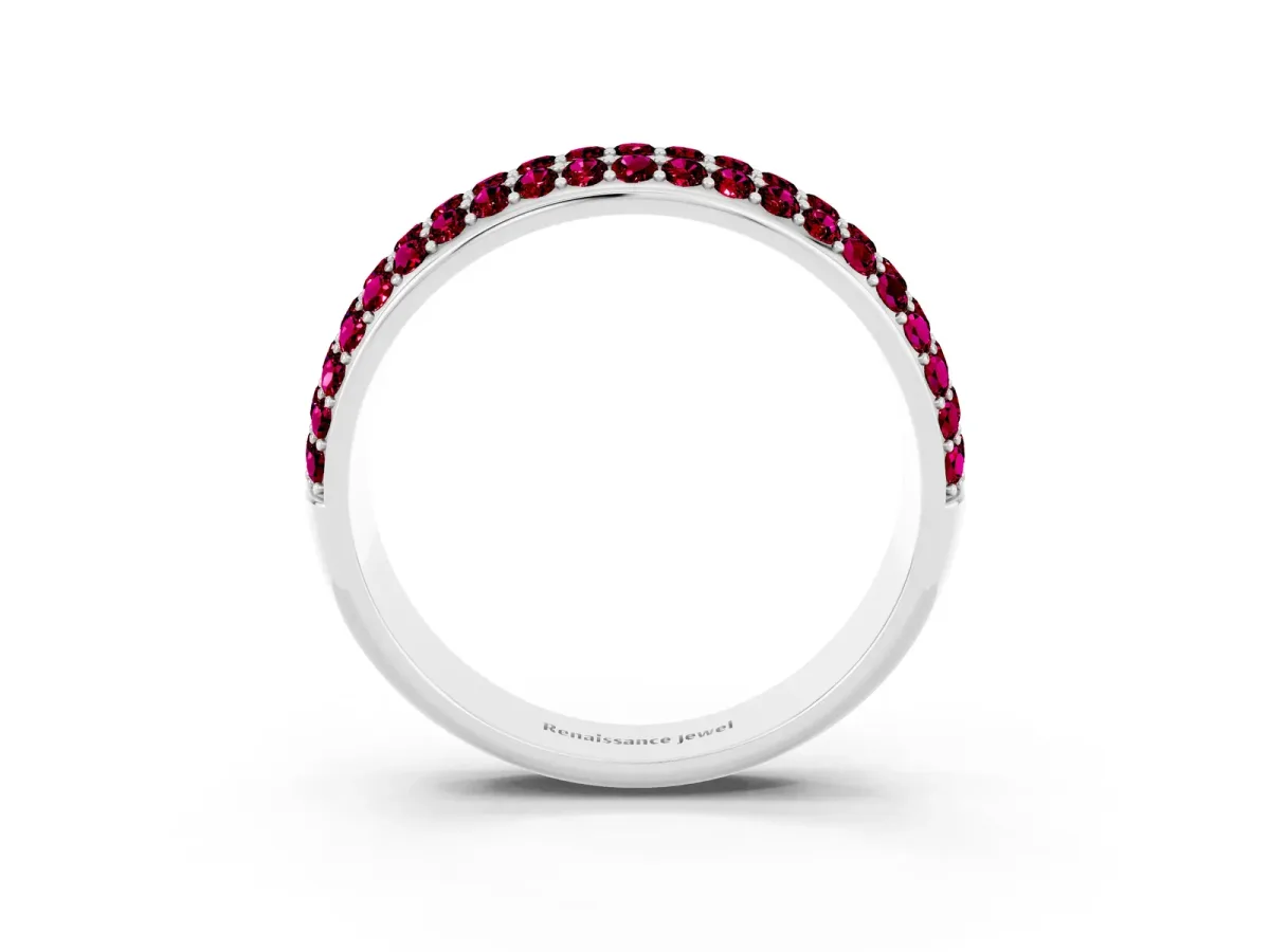 Three-Row Round Garnet Eternity Band with Shared Prong Setting Silver