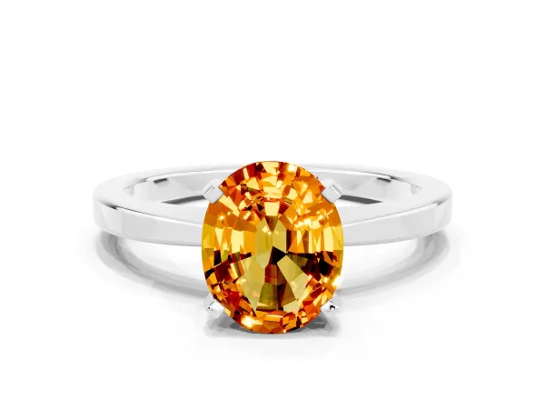 Oval Cut Citrine Solitaire Engagement Ring with Classic Band and Four-Prong Setting Platinum