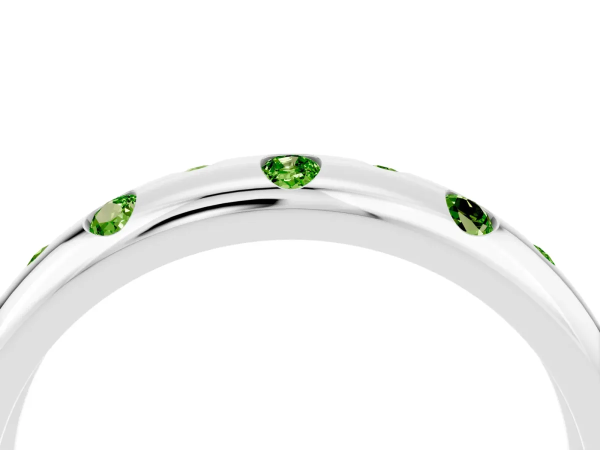 Round Peridot Flush-Set Comfort Fit Band White gold