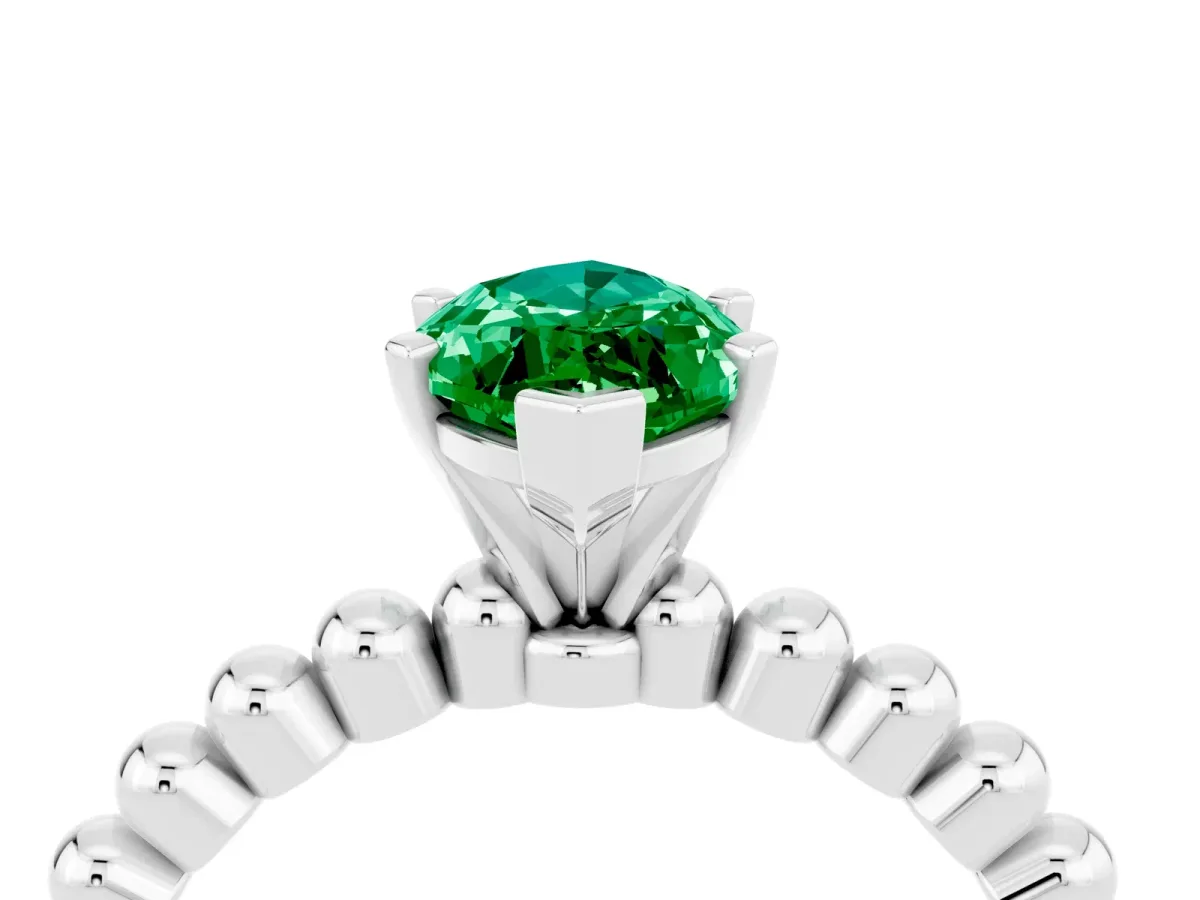 Marquise Cut Emerald Solitaire Ring with Beaded Band and Prong Setting Platinum