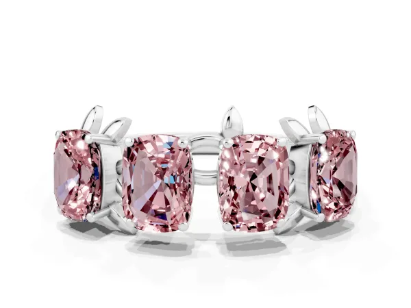 Four-Stone Elongated Cushion Morganite Band with Nature-Inspired Prong Setting Platinum