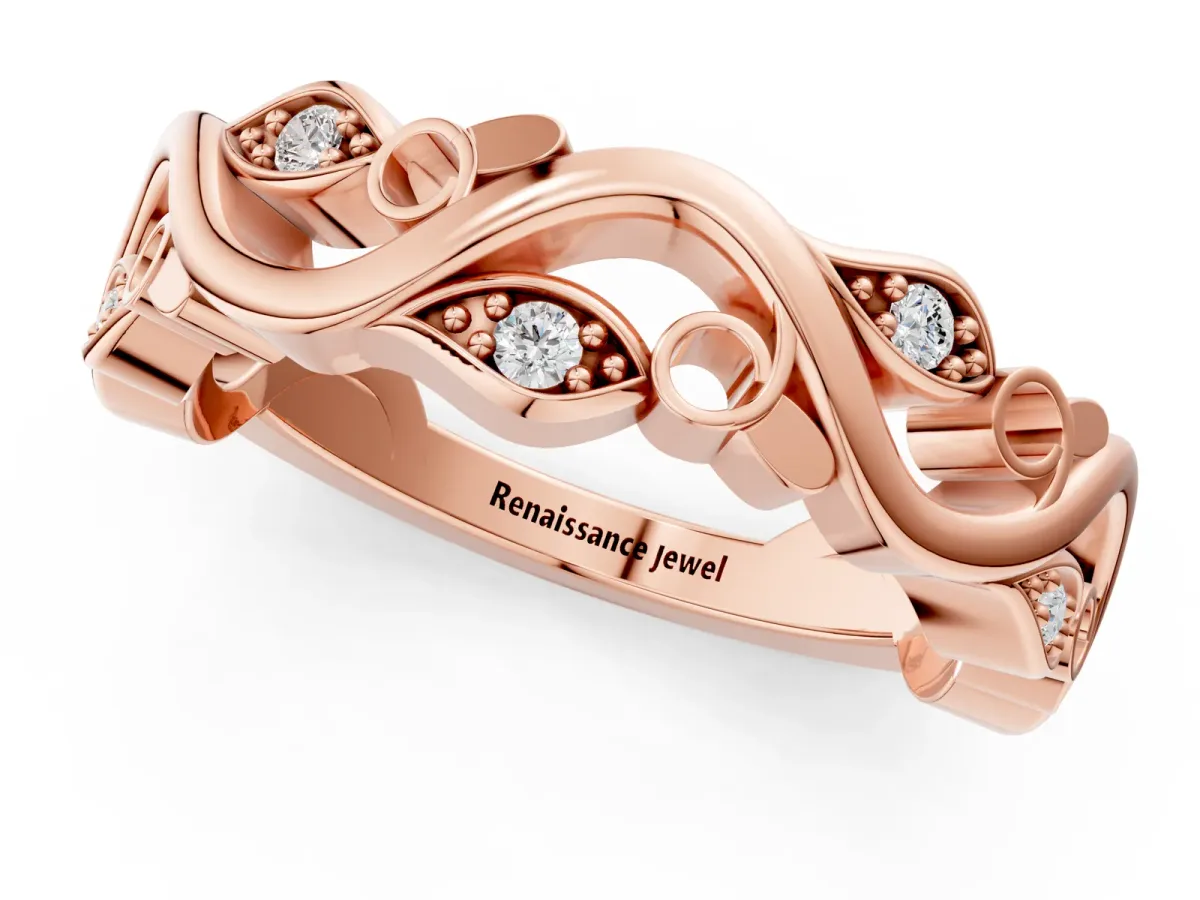 Marquise Diamond Vine Eternity Band with Bezel Setting Rose gold