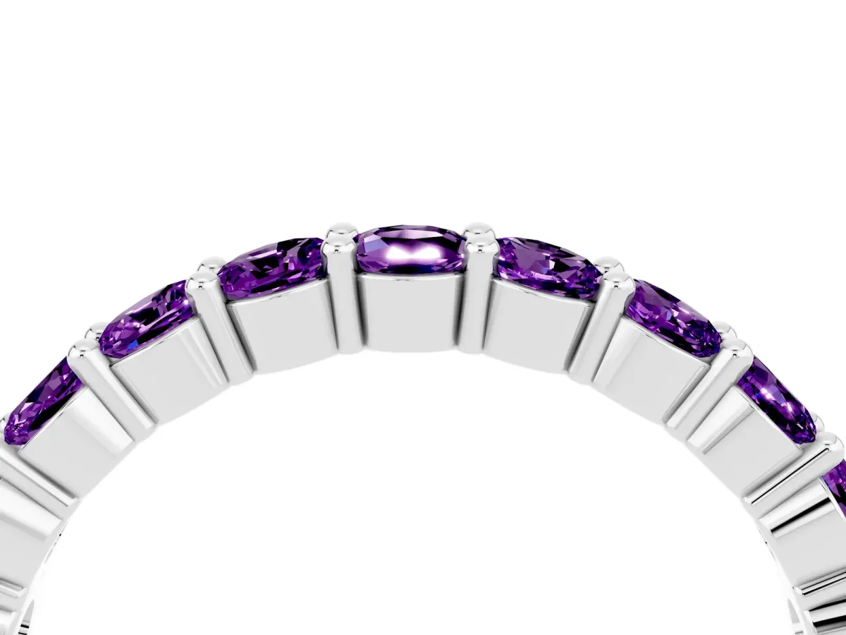 Round Amethyst Half Eternity Band with Prong Setting Platinum
