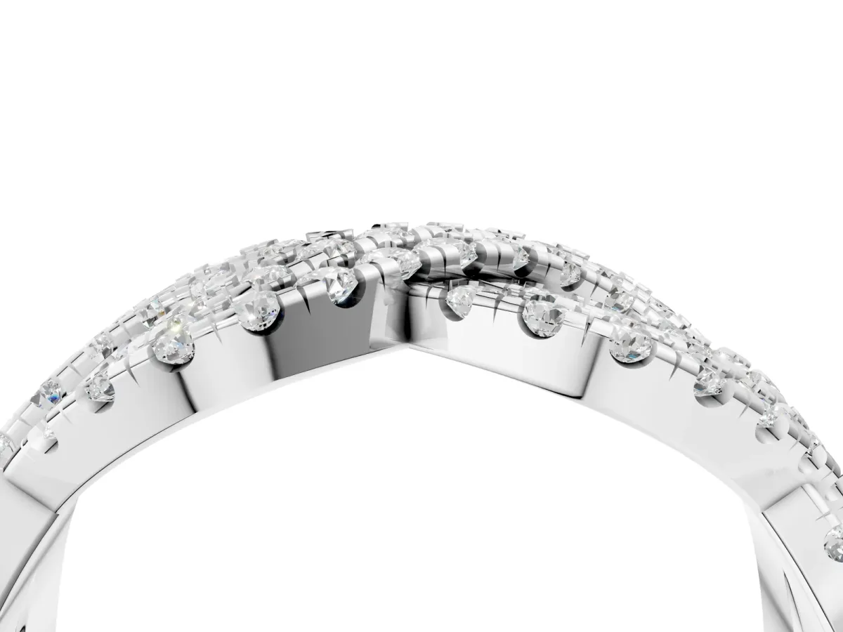 Pavé Round Diamond Infinity Twist Band with Shared Prong Setting White gold